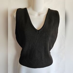 English Factory Black Ribbed Knit Wrap Back Top NWT Size L
